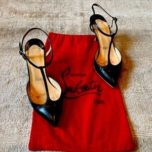 Christian Louboutin Black Leather Mary Jane with Kitten Heel